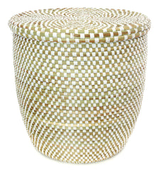 sen84c White Checkerboard Medium Peace Corps Lidded Hamper Basket | Senegal Fair Trade by Swahili Imports