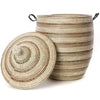 sen89a Black Silver & White Stripe Medium Traditional Laundry Hamper Storage Basket | Senegal Fair Trade by Swahili Imports