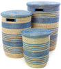 sen99e Blue & Cream Stripe Set of 3 Ebb & Flow Nesting Storage Baskets | Senegal Fair Trade by Swahili Imports